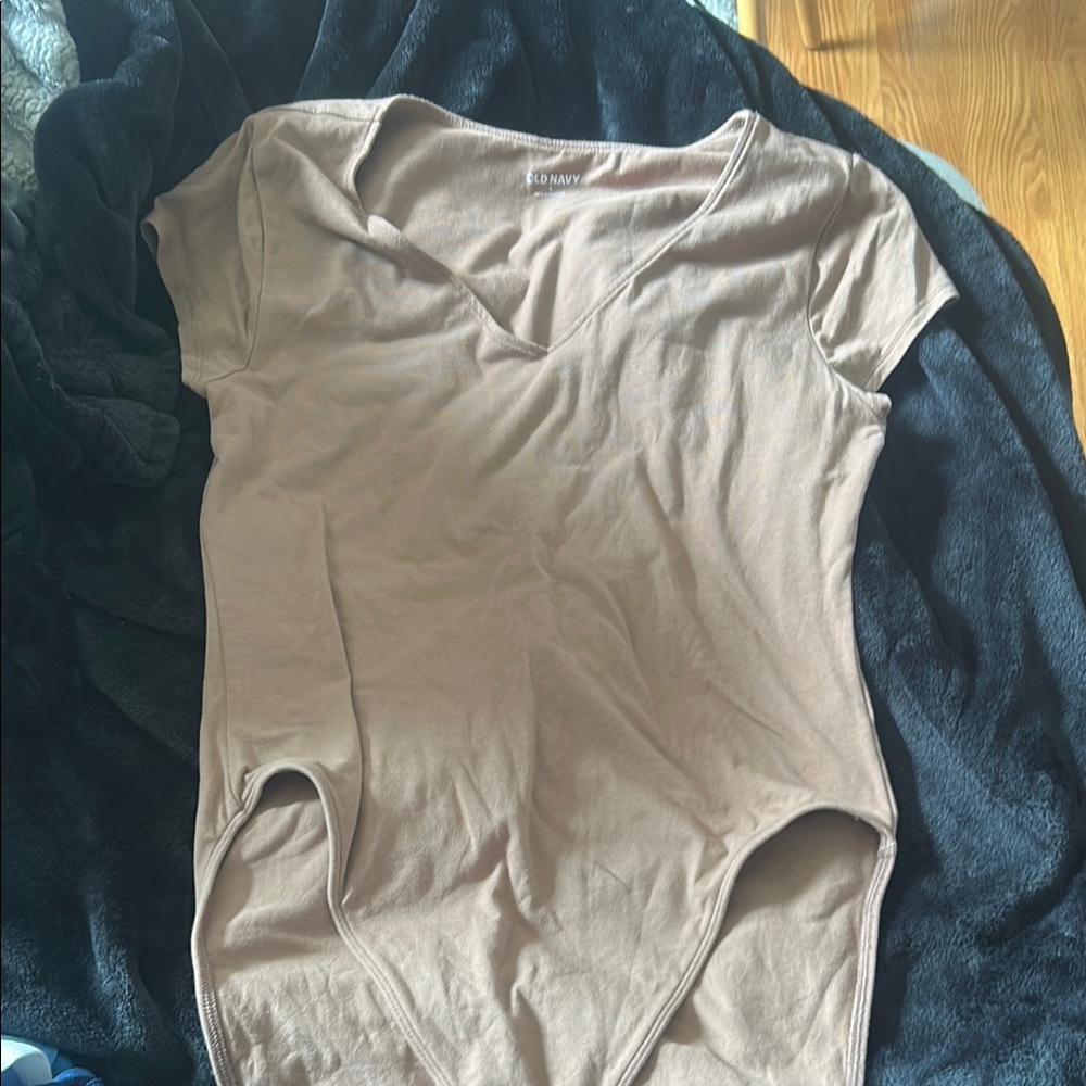 Old Navy Tan Asymmetrical Fitted Bodysuit
